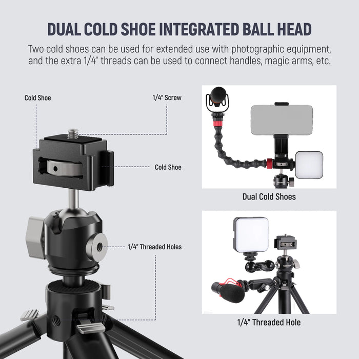 Flexible Mini Tripod With Dual Cold Shoes Ball Head Portable Vlogging Camera Stand