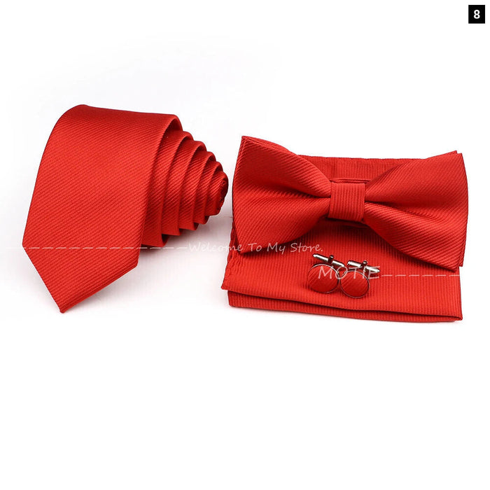 Tie Set Solid Colour Bowtie Handkerchief Brooch Cufflink For Business Weddings And Gifts