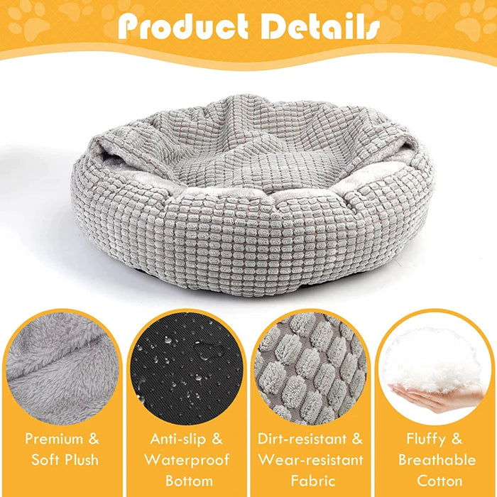 Cozy Dog Bed Hooded Fluffy Orthopedic Round Donut Pet Cuddler