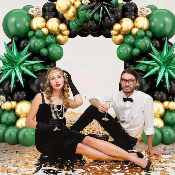 128Pcs Green Black And Gold Balloon Garland Arch Kit For Birthdays Anniversaries Graduations Wedding Parties And Decorations