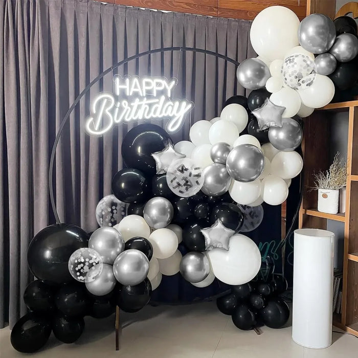 131Pcs Black Silver White Balloon Set Used For Birthday Engagement Anniversary Graduation Ceremony Single Party Decoratio