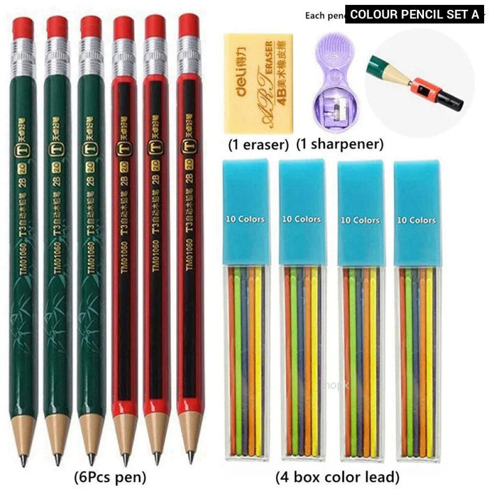 2.0Mm Mechanical Pencil Set With Sharpener And Colour Leads Stationery