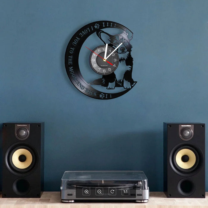 Love You To The Moon Corgi Vinyl Record Clock