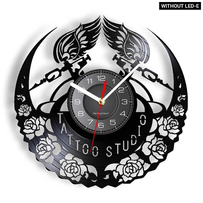 Vinyl Record Wall Clock For Tattoo Studio Decor