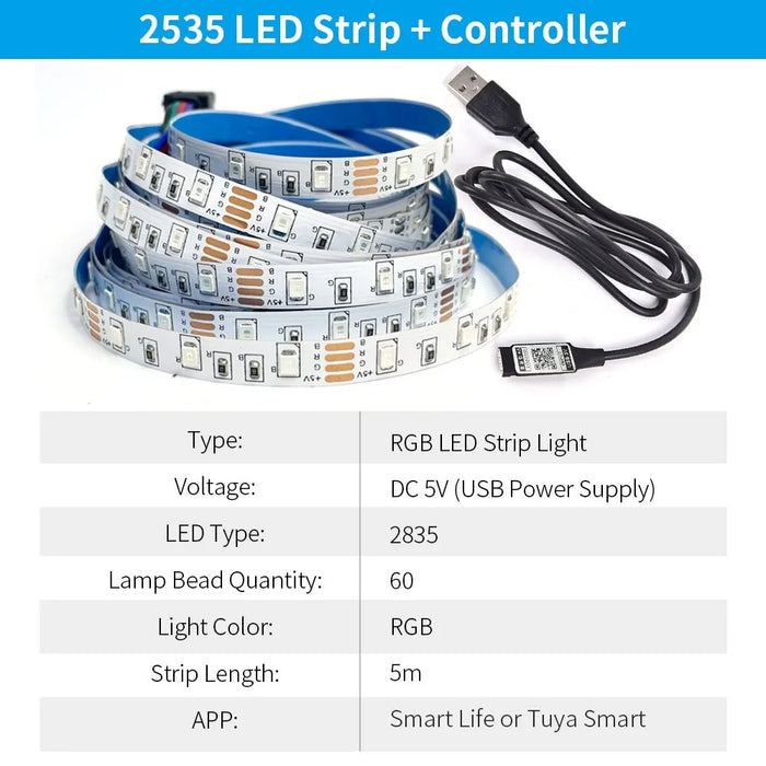 Smart Bluetooth Led Strip Lights Rgb 2835 Usb Powered App Controlled For Desktop Tv Backlight