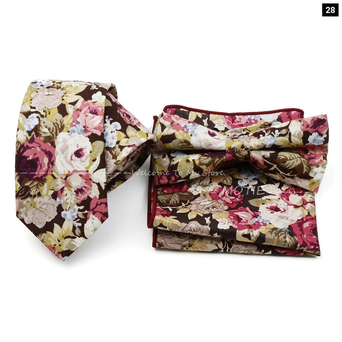 Floral Tie And Handkerchief Set For Business And Weddings