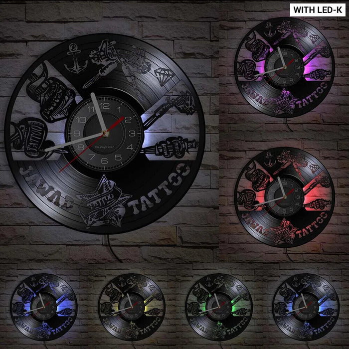 Vinyl Record Wall Clock For Tattoo Studio Decor