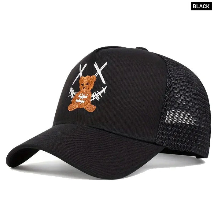 Smiling Bear Embroidered Baseball Cap / Hat For Outdoor Wear