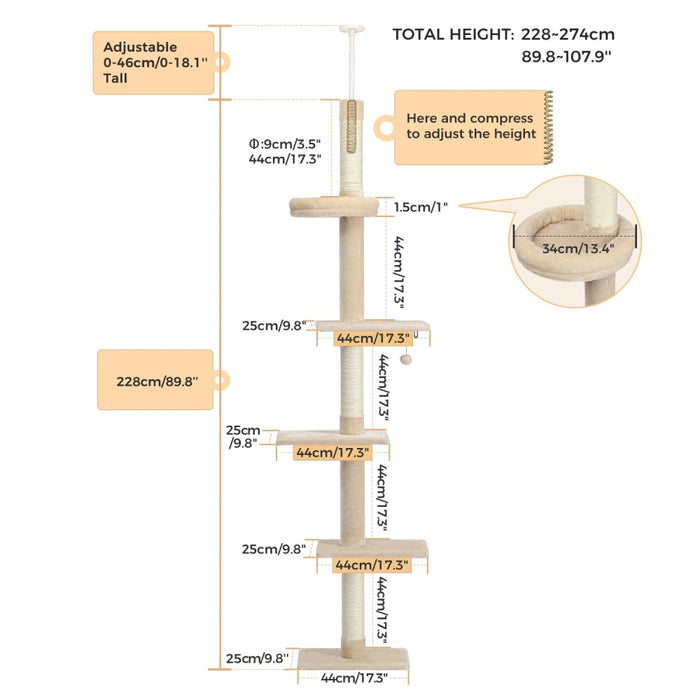 Adjustable Floor To Ceiling Cat Tree Scratching Post