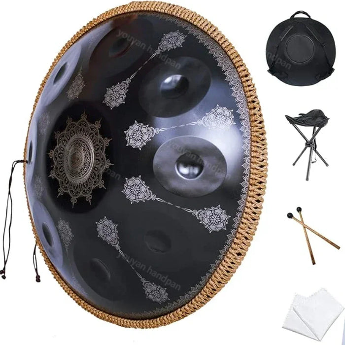 432/440Hz 22 Inch D Minor Blue Steel Tongue Engraved Hand Pan Drum For Yoga & Meditation