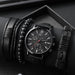 4pcs Black Round Quartz Watch With Pu Leather Bracelet Men