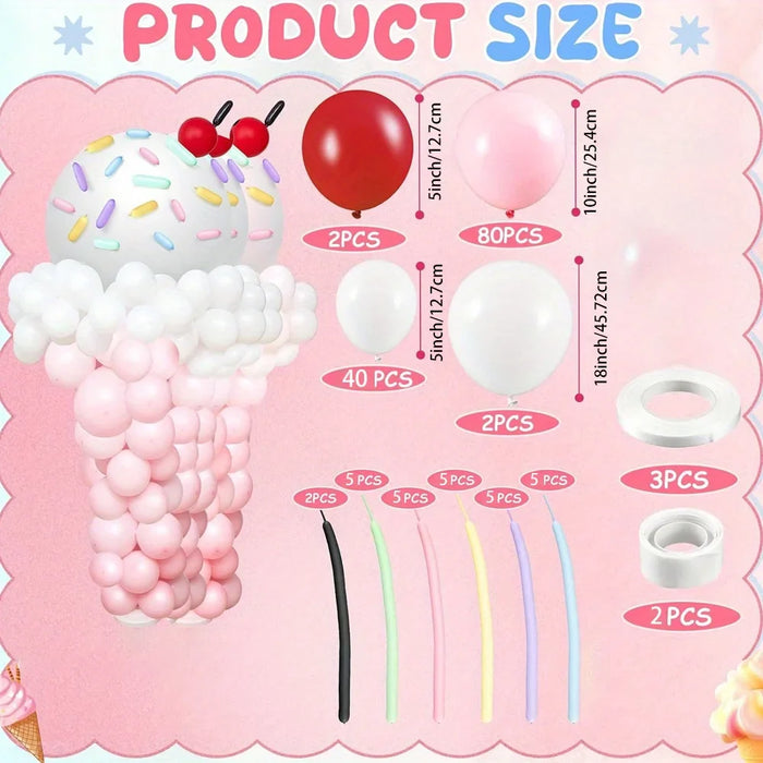 156Pcs Ice Cream Balloon Column Set Suitable For Birthdays Anniversaries Princess Theme Decoration Dessert Shop Opening Etc