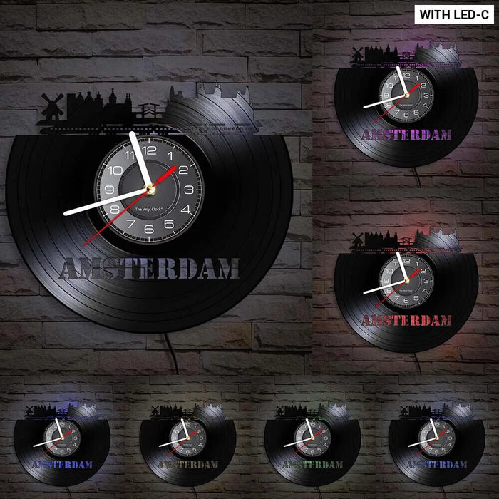 Amsterdam Skyline Vinyl Record Wall Clock