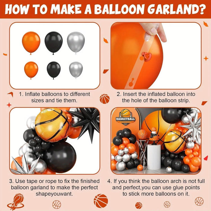 131Pcs Basketball Themed Arch Garland Balloon Kit Suitable For Birthday Graduation Anniversary And Other Scene Decoration