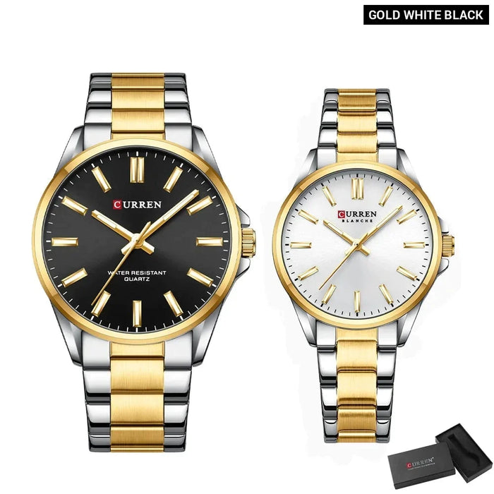 Fashion Brand Couple Watches For Lovers Classic Quartz Stainless Steel Bracelet Wristwatches With Luminous Hands