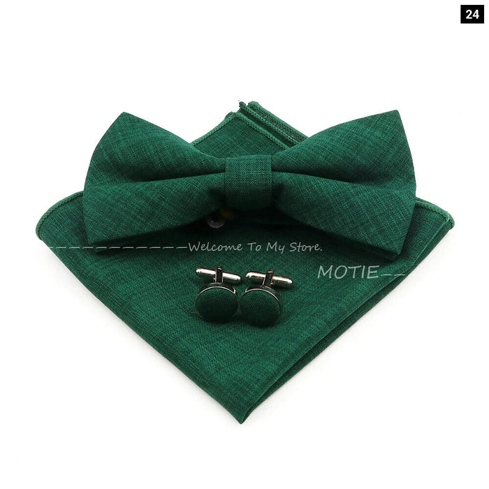 Classic Bowtie Set With Handkerchief Cufflink And Brooch