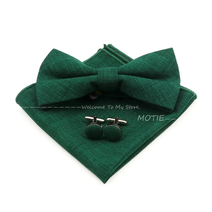 Classic Bowtie Set With Handkerchief Cufflink And Brooch