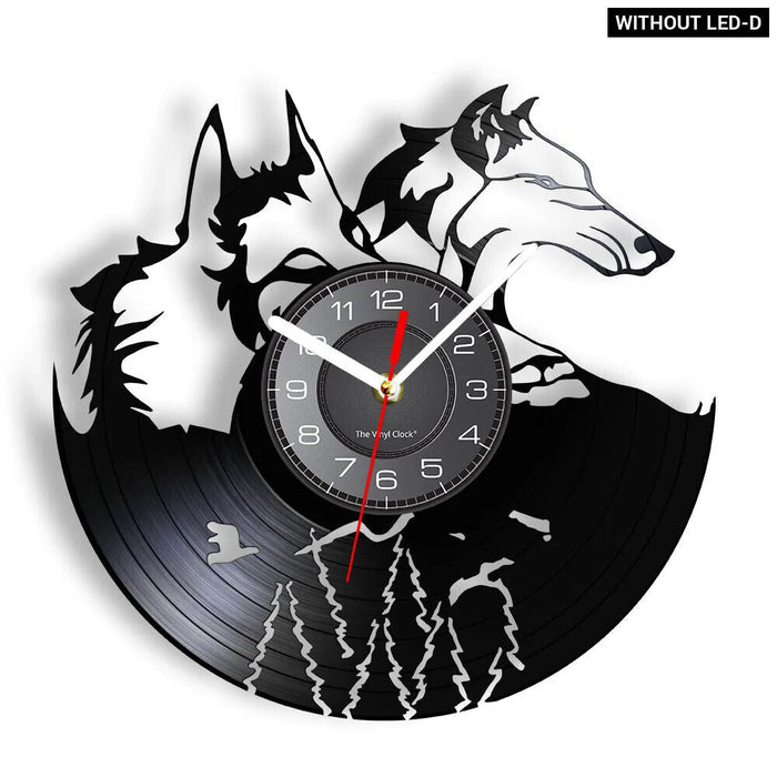 Wolf Howling Moon Vinyl Record Wall Clock