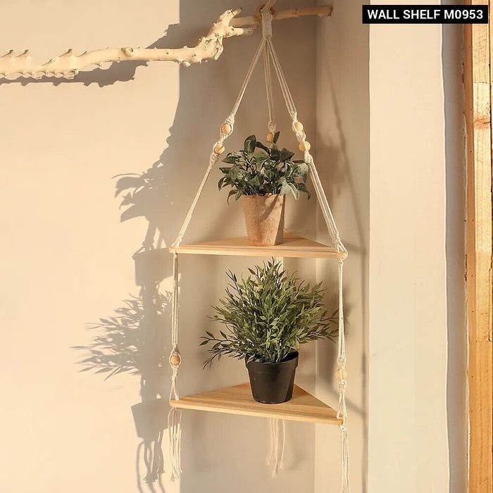 Boho Wood Floating Shelf For Corner Decor