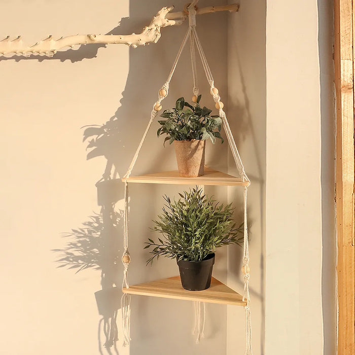 Boho Wood Floating Shelf For Corner Decor