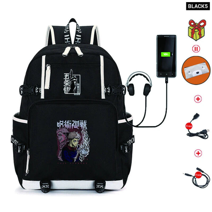 Unisex Anime Jujutsu Kaisen School Multifunction USB Charging Backpack