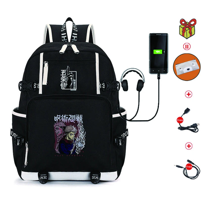 Unisex Anime Jujutsu Kaisen School Multifunction USB Charging Backpack