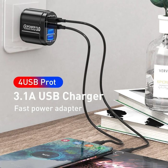 48W Fast Charging 4 Port Usb Charger With Qc 3.0 For Travel