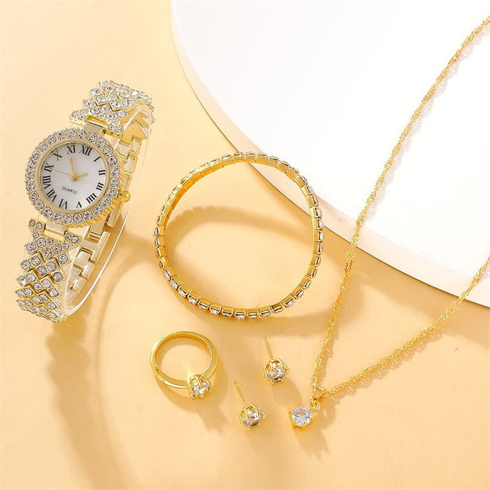 6Pcs Set Watches Set Luxury Rhinestone Women Fashion Elegant Wristwatch Quartz Watch For Ladies Clock