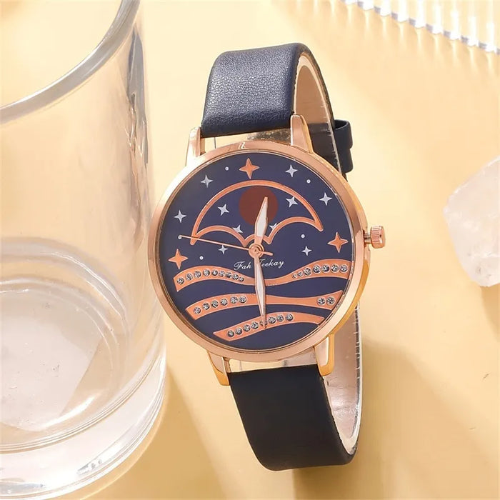 5Pcs Set Women Fashion Quartz Watch Female Clock Moon Dial Luxury Brand Design Women Watches Simple Ladies Watches