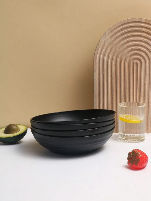 4 / 8 / 12 Piece Reusable Black Plastic Bowls Microwave & Dishwasher Safe