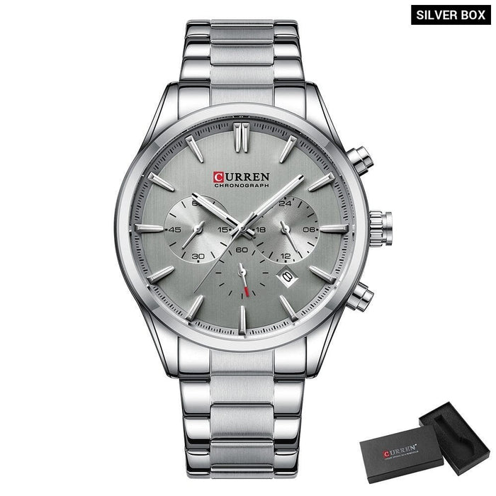 Sports Classic Multifunction three Dials Men's Watches Quartz Stainless Steel Bracelet Auto Date Wristwatch