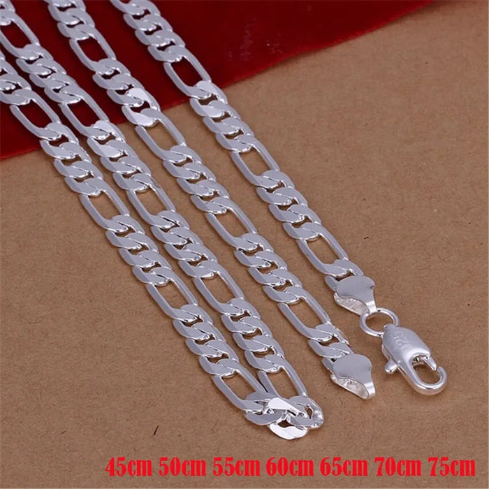 6Mm Flat Chain Silver Necklace High Quality Fashion Jewelry For Women Men Wedding Gift