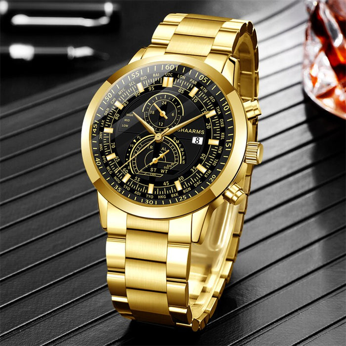 Fashion Mens Stainless Steel Watches Quartz Wristwatch Calendar Luminous Clock Men Business Casual Watch