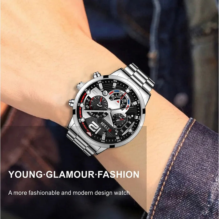 Fashion Mens Watches Luxury Stainless Steel Quartz Wristwatch Calendar Luminous Clock Men Business Casual Watch