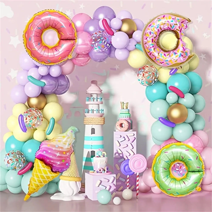 140Pcs Donut Ice Cream Balloon Arch Set Birthday Party Spring / Summer / Autumn Party Swimming Pool Balloon Decoration