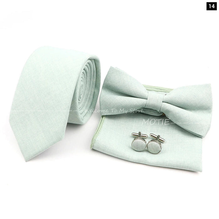 27 Colour Tie Set Classic Cotton Pocket Square Cufflink And Bowtie For Mens Wedding Party Accessories