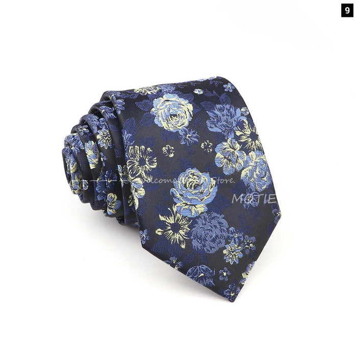 Blue Floral Jacquard Tie For Business Weddings And Daily Wear