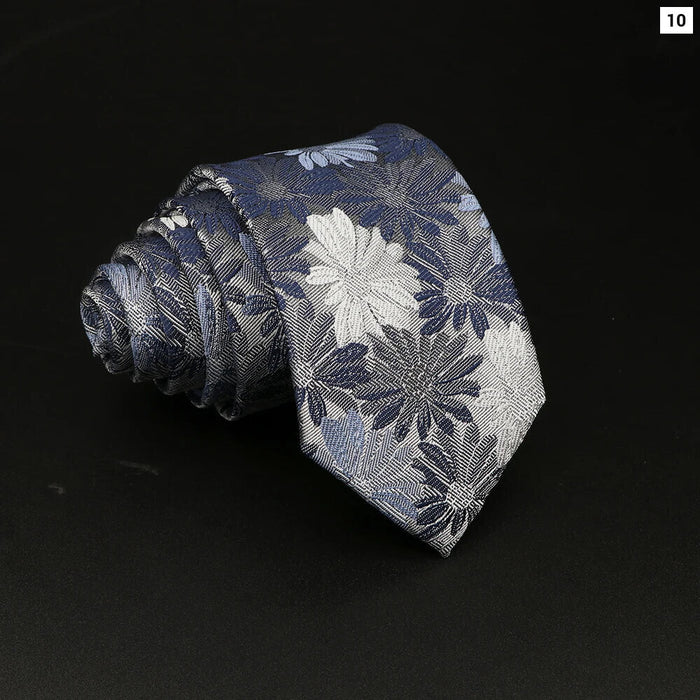 Blue Floral Plaid Tie Mens Classic Necktie For Weddings