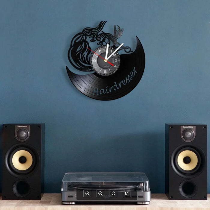 Retro Vinyl Record Wall Clock For Hairdressers