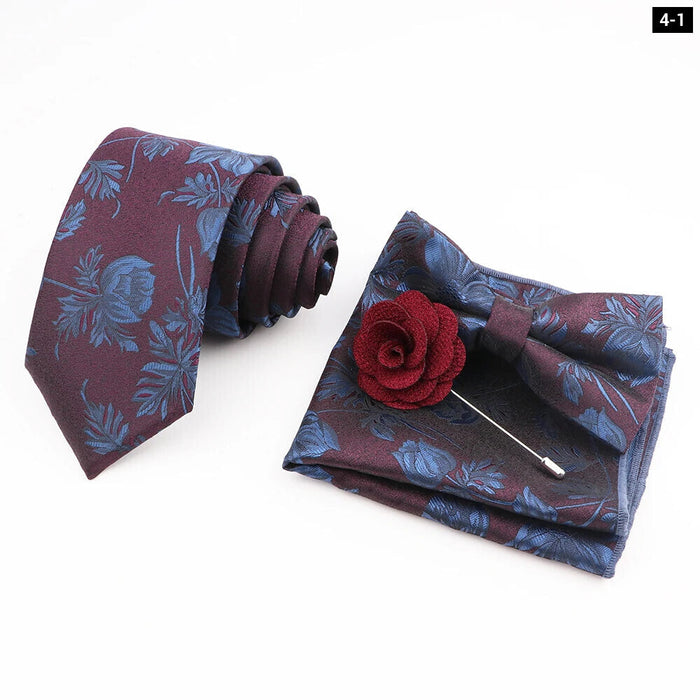 Flower Pattern Ties And Handkerchief Set For Weddings And Business