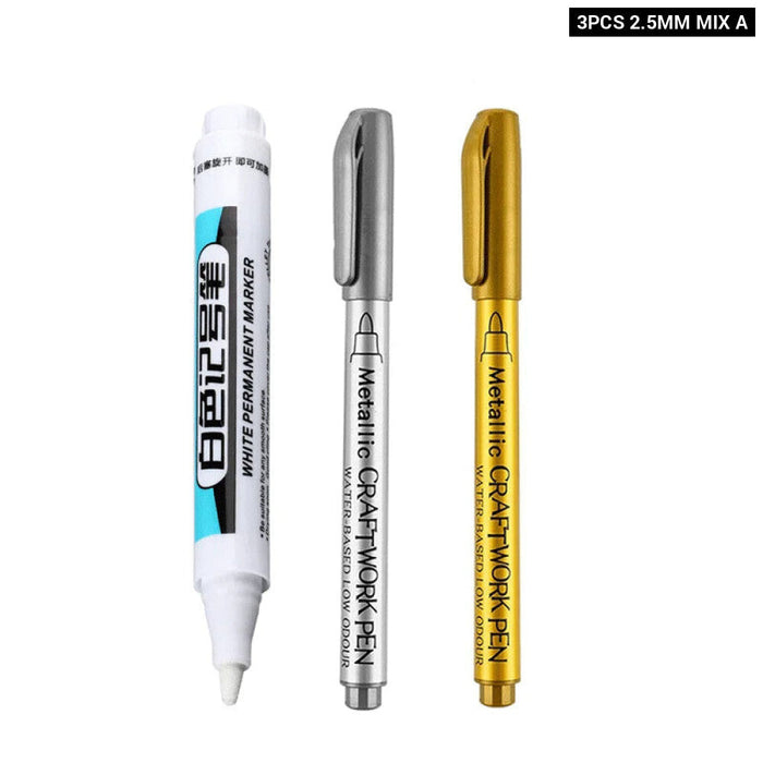 White Permanent Paint Pen Set For Multiple Surfaces 0.7Mm Tip