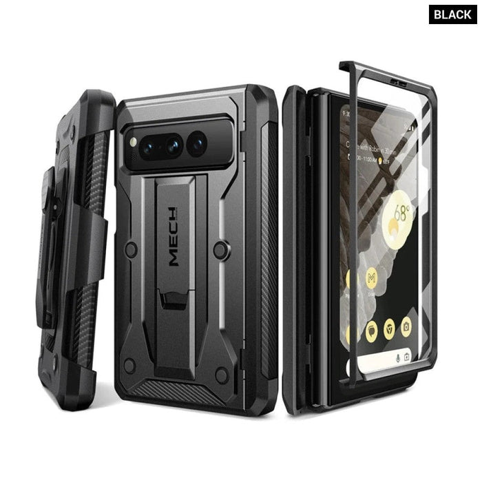 For Google Pixel Fold Military Grade Shockproof Rugged Phone Case With Screen Protector Hinge Protection Kickstand And Belt Clip