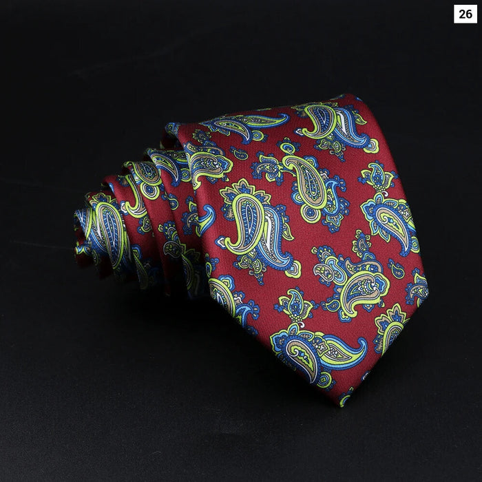 Mens Silk Tie 7.5Cm Blue Paisley Floral For Weddings And Work