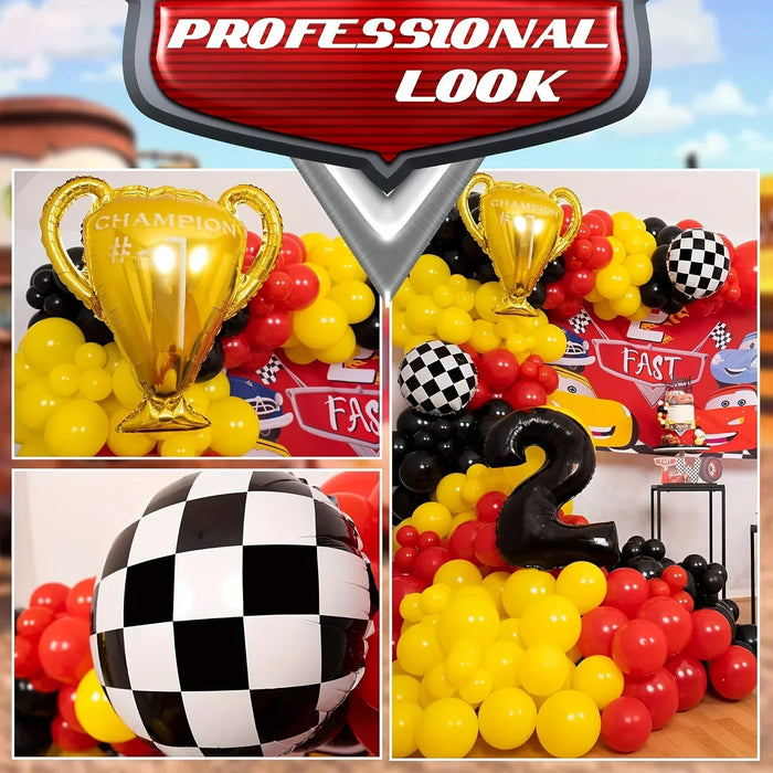 117Pcs All-In-One Car Balloon Garland And Arch Perfect For Lightning Mcqueen Racing Themed Birthday Parties And Themed Events