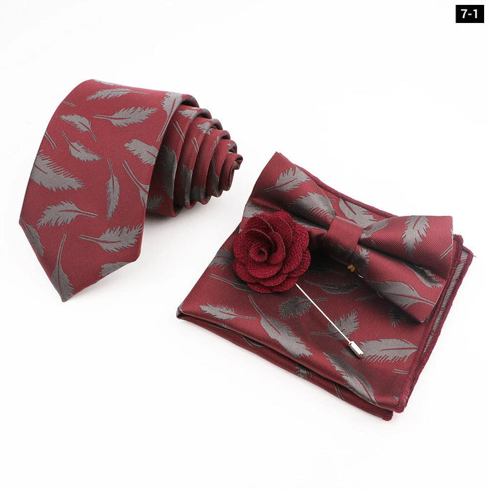 Flower Pattern Ties And Handkerchief Set For Weddings And Business