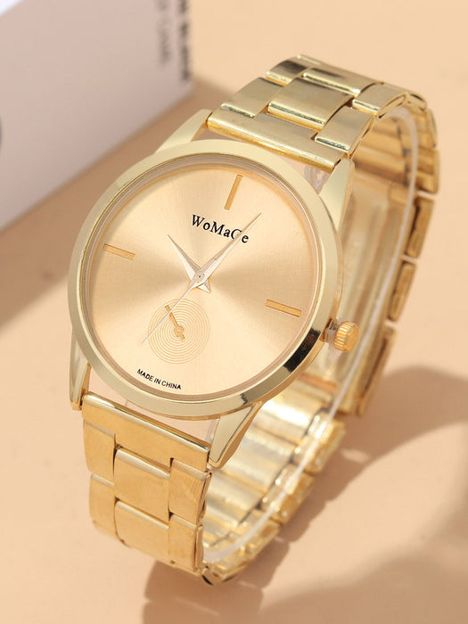 5pcs Women’s Fashion Simple Gold Steel Band Quartz Watch