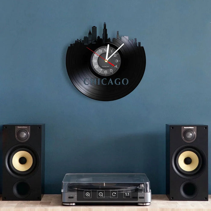 Chicago Skyline Vinyl Record Wall Clock