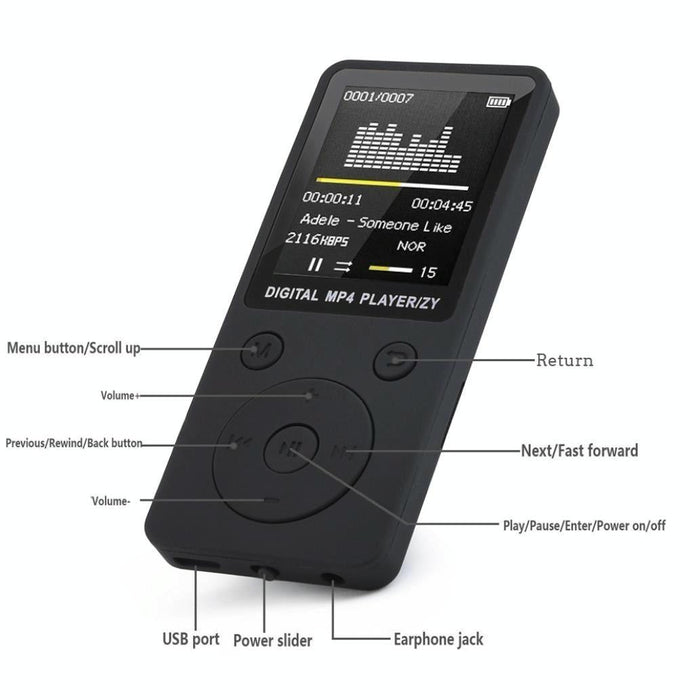 Portable Mp4 Music Player With Fm Radio & Recording Black