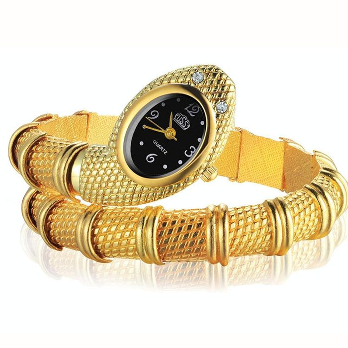 Snake Shape Bracelet Diamonds-Plated Quartz Watch