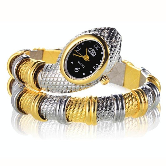 Snake Shape Bracelet Diamonds-Plated Quartz Watch